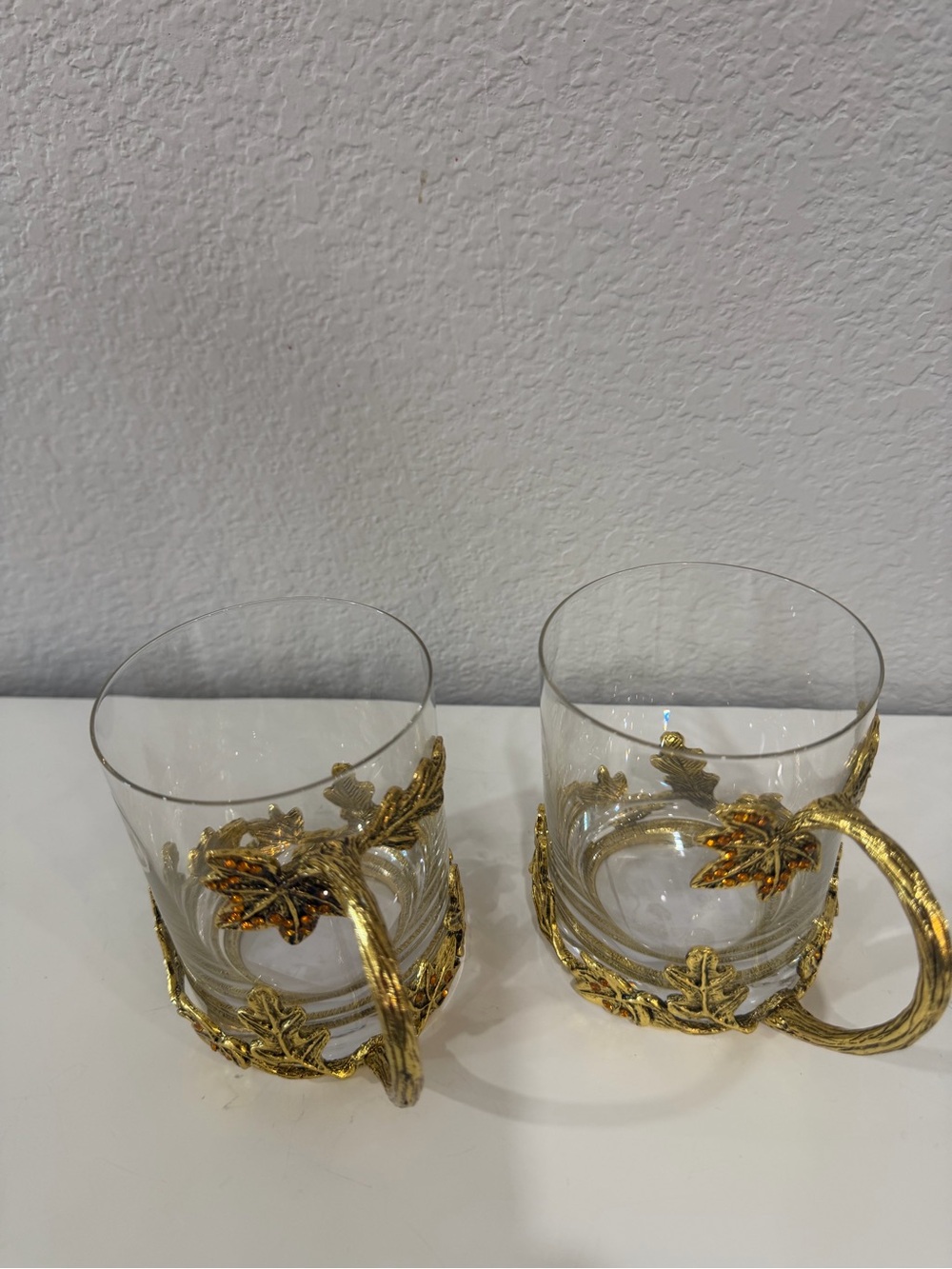 Glass with metal gold fall mugs